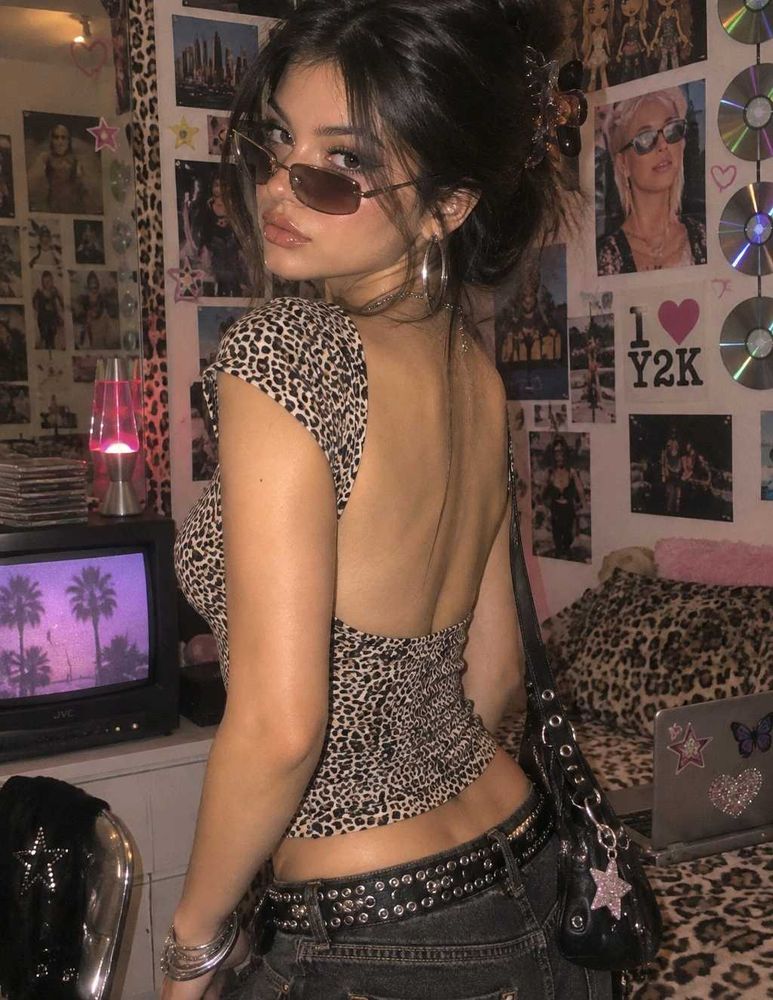 Y2k Vintage Sexy Leopard Print Backless Top