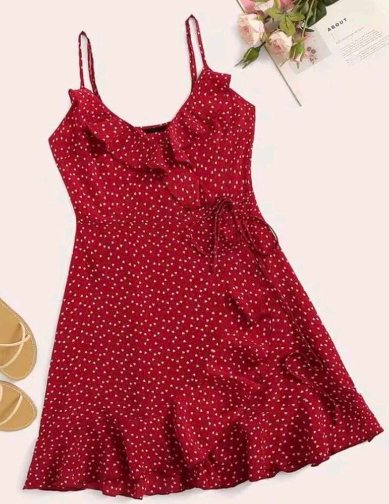 Red Heart Print One Piece Dress