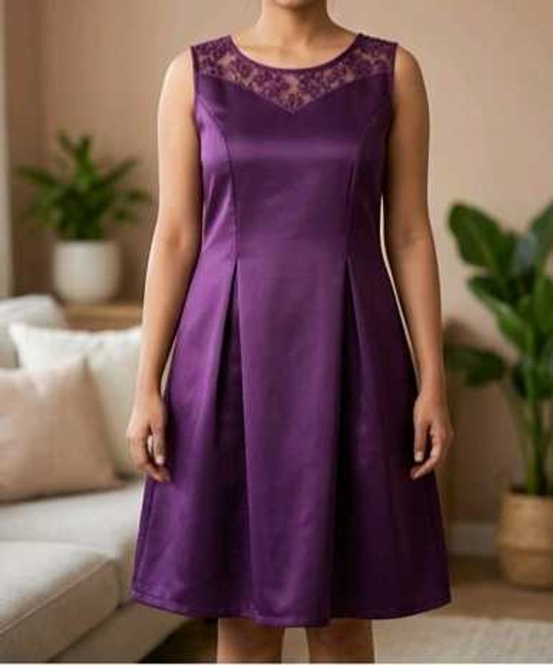 Elegant Purple Satin Lace Trimmed Dress