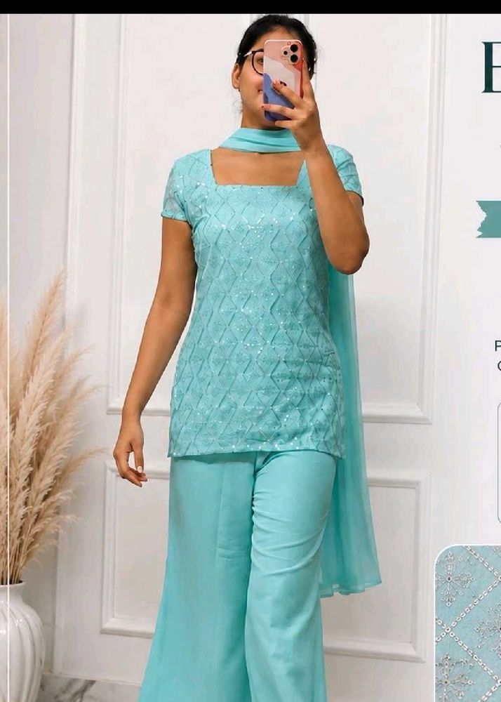 Elegant Teal Sequined Kurta Set
