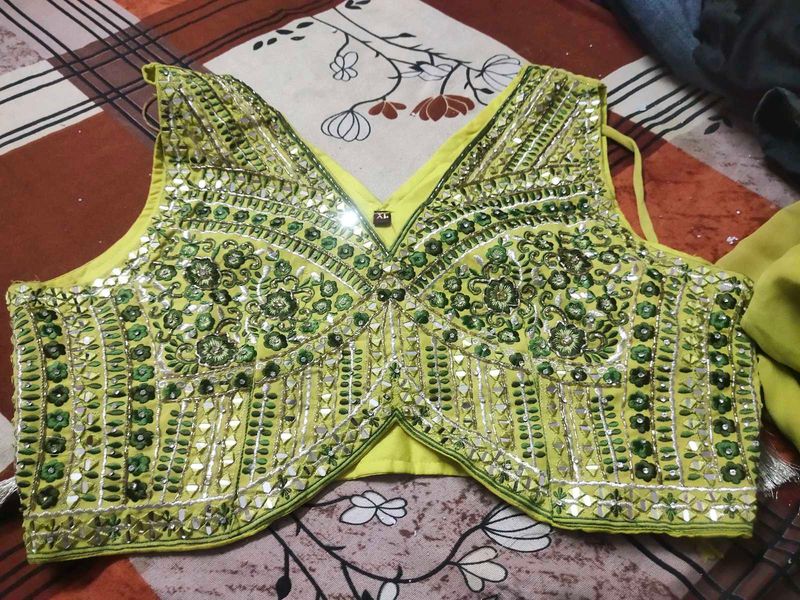 Embroidered Green Blouse and palzoo with sharg
