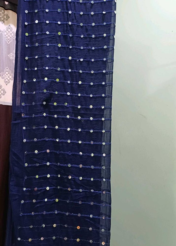 Embellished Navy Blue Dupatta