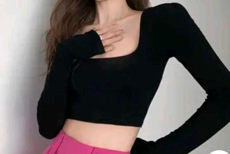 Black Long Sleeve Crop Top