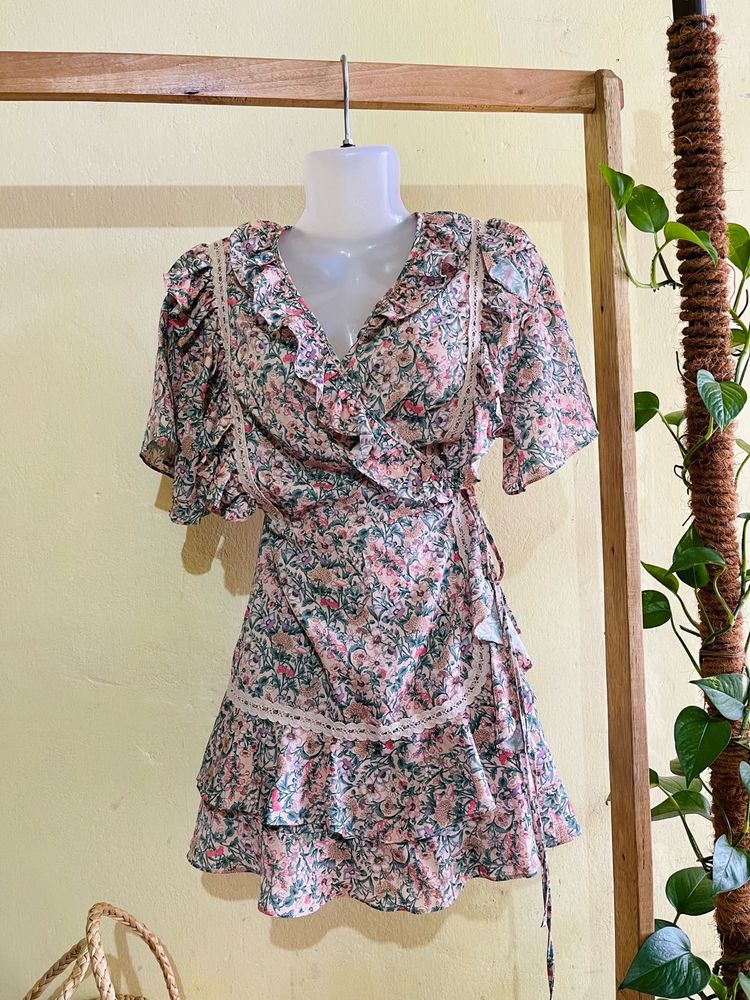 Floral Print Wrap Mini Dress
