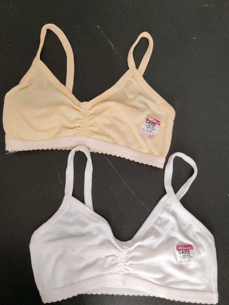 Simple Cotton Bras - White &amp; Cream - Size 30/75