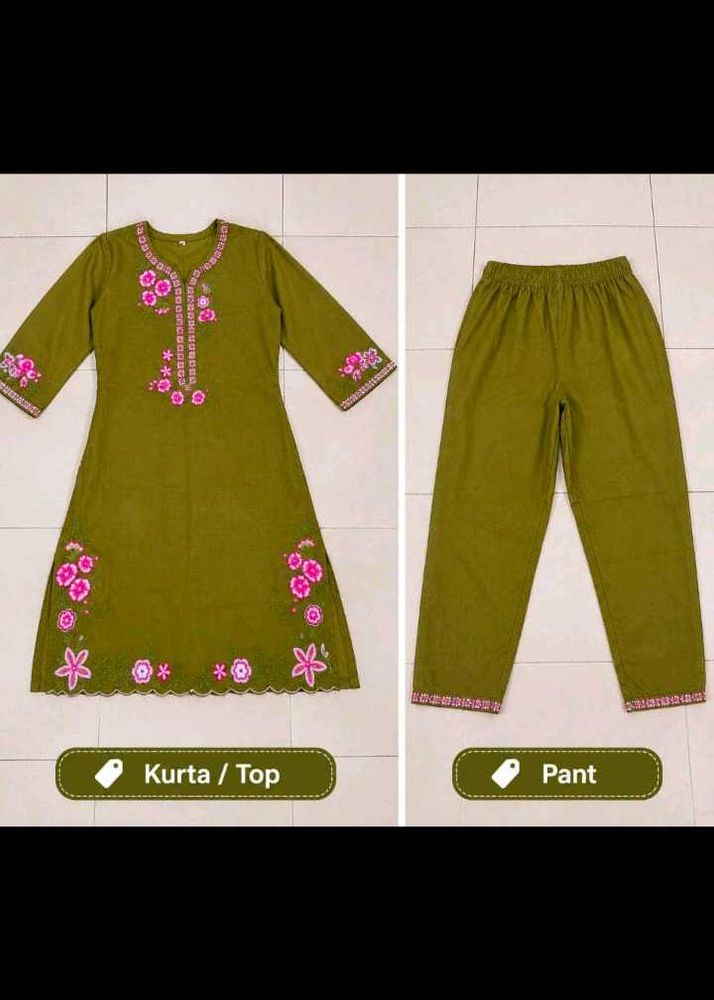 Olive Green Embroidered Kurta Set