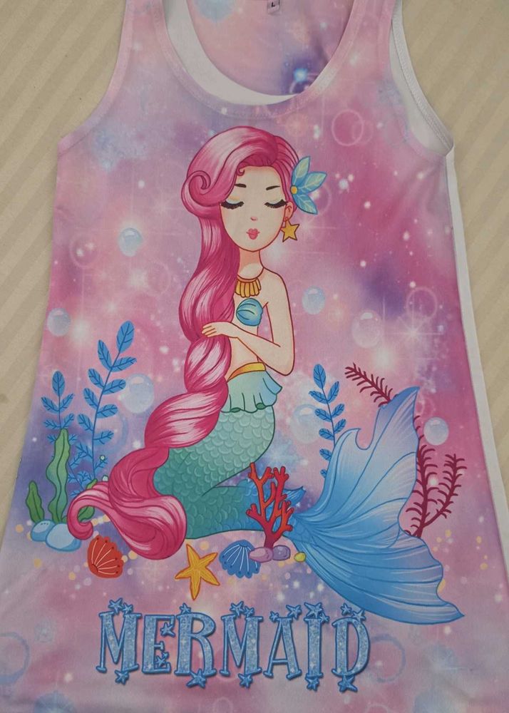 Cute Mermaid Print Sleeveless Dress
