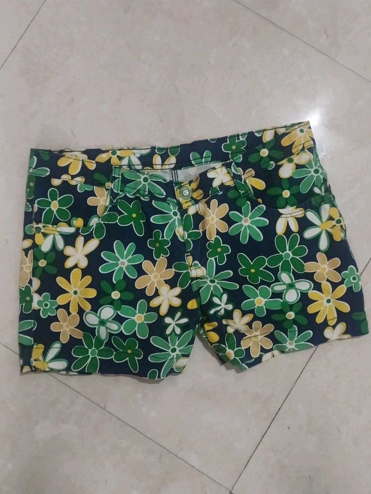 Floral Print Denim Shorts