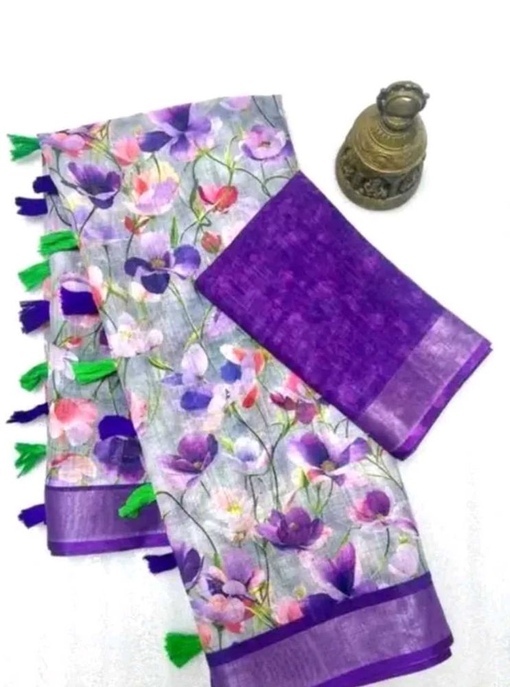 Floral Print Saree with Tassels