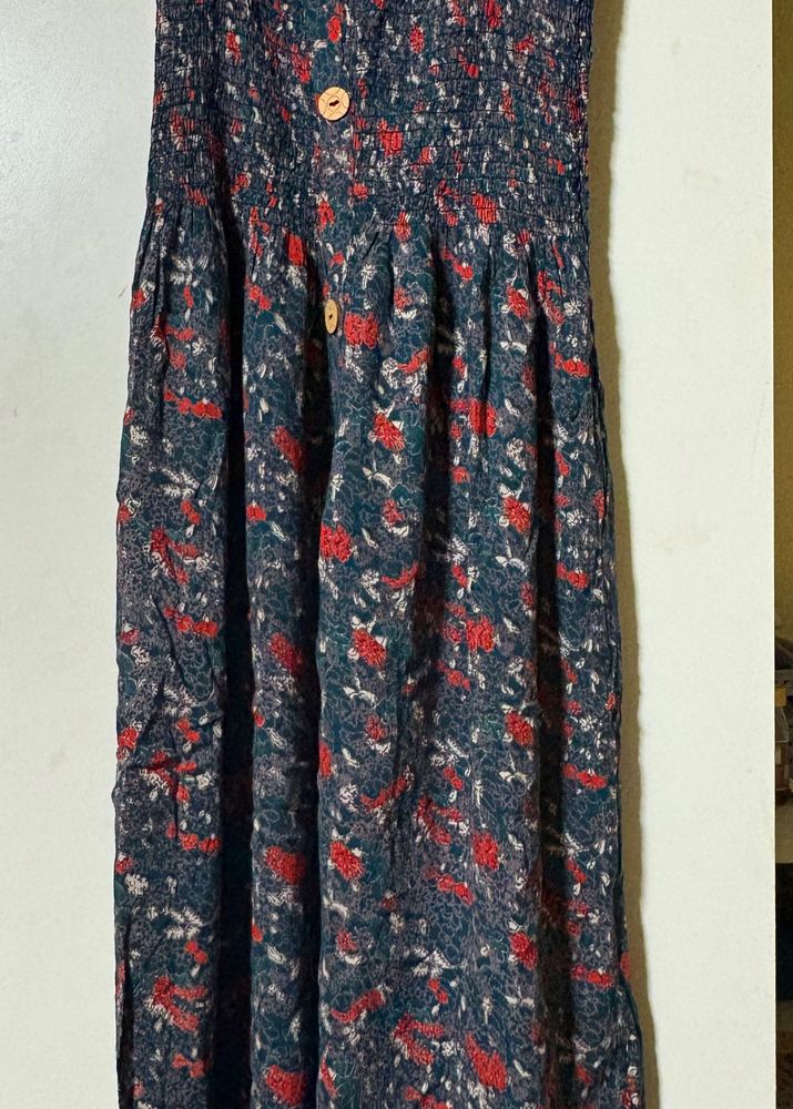 Boho Floral Smocked Maxi Dress