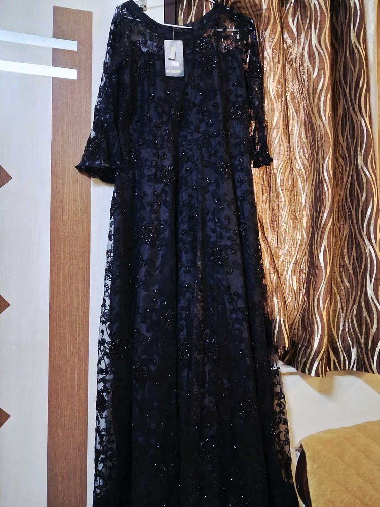 Black Lace Embellished Gown