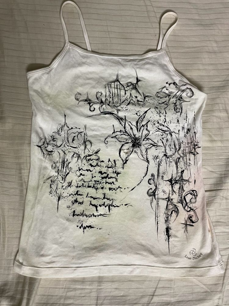 Y2K White Graphic Print tank