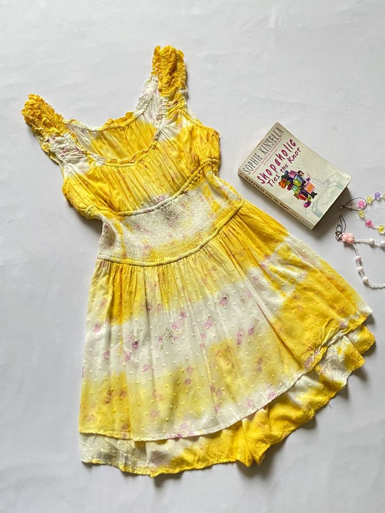 Sunny Yellow Tie-Dye Summer Dress