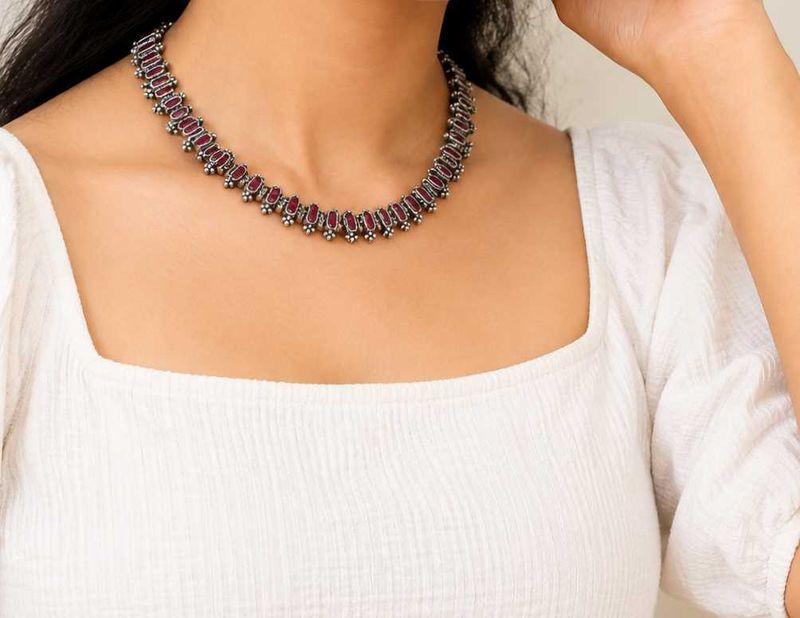 Oxidized Silver Necklace &amp; Earrings Set