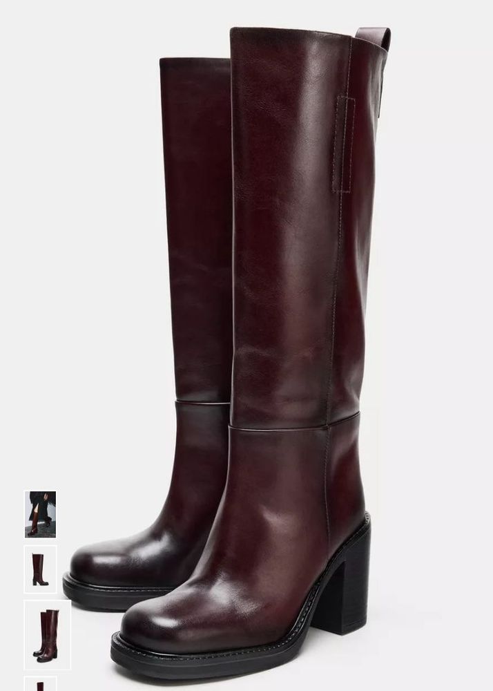 LEATHER BLOCK HEEL BOOTS- Zara