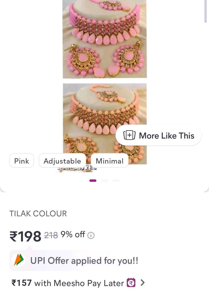 pack of 2 Pink Beaded Kundan Necklace Set