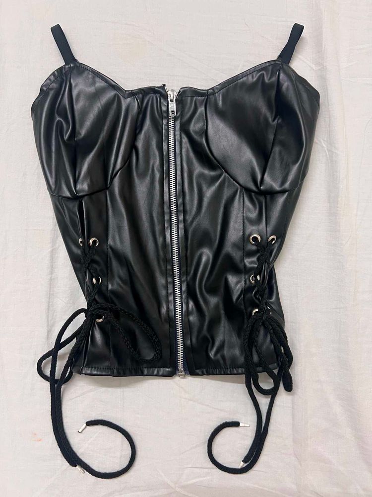 Black Faux Leather Corset Top