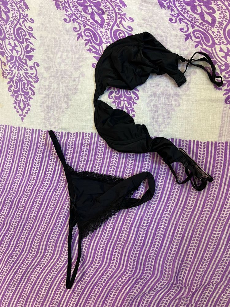 Black Bra and Thong Set