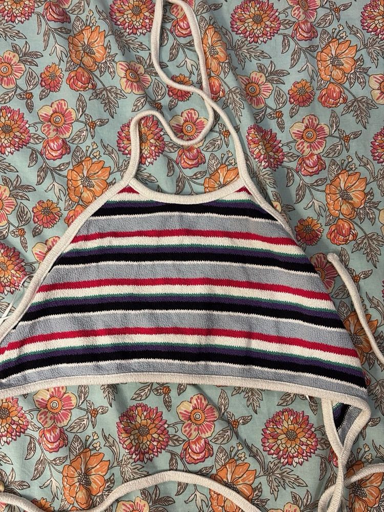 Striped Halter Crop Top