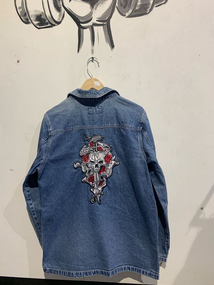 Denim Jacket with Skull Patch