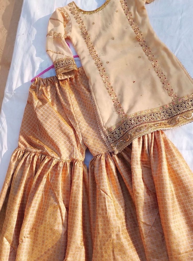 Peach Kurta Set with Sharara