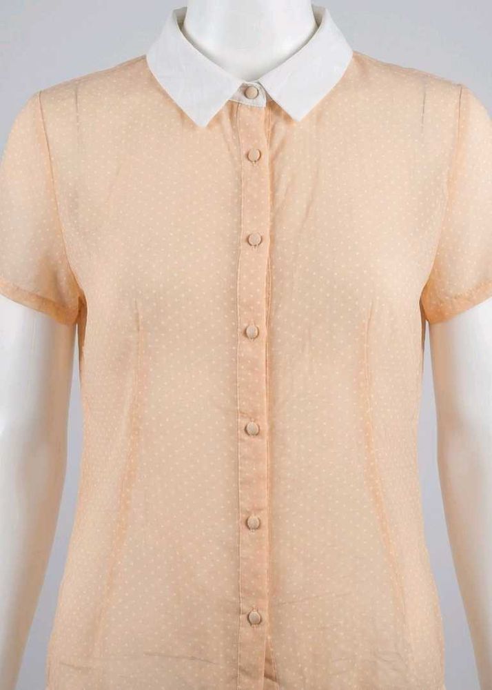 Sheer Polka Dot Button-Up Blouse