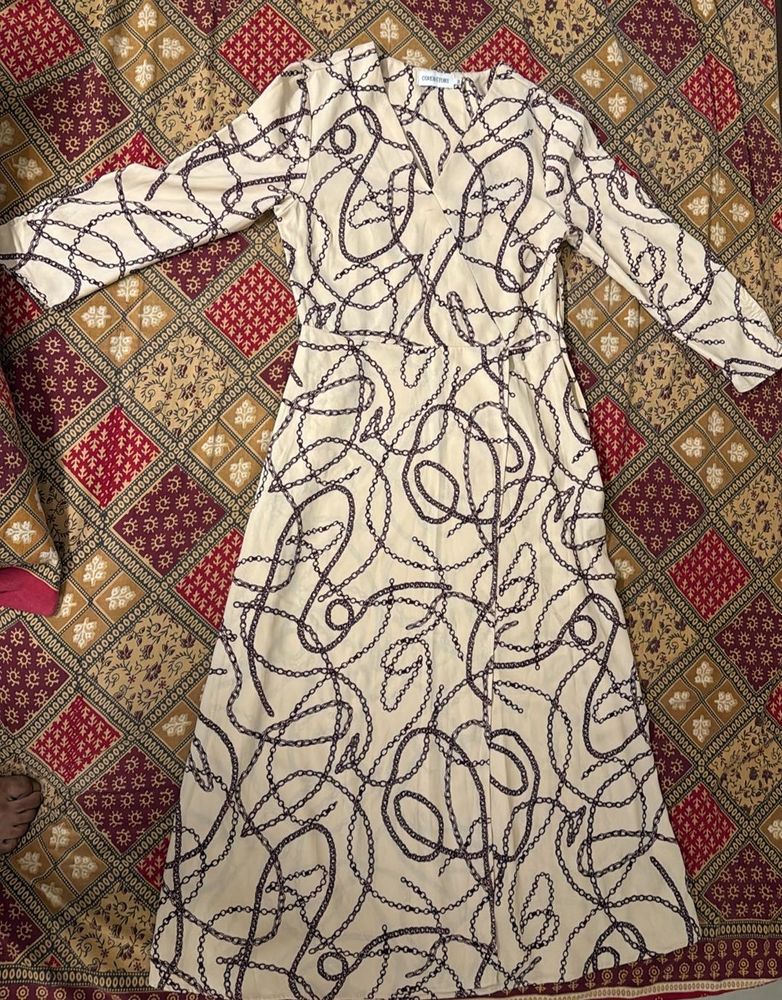 Cream Chain Print Midi Dress