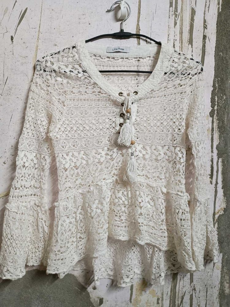Boho Lace Crochet Tunic Top