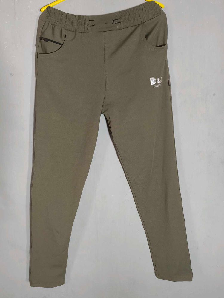 Men's Olive Green Track Pants / Joggers with Zippe