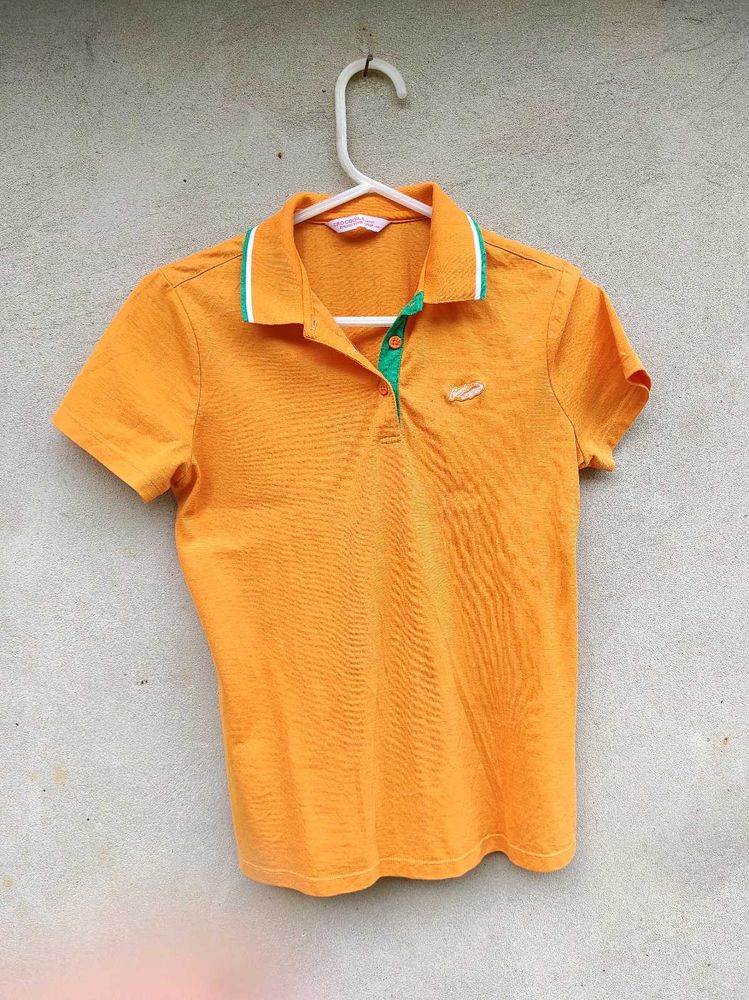 Orange Polo T-Shirt with Green Trim