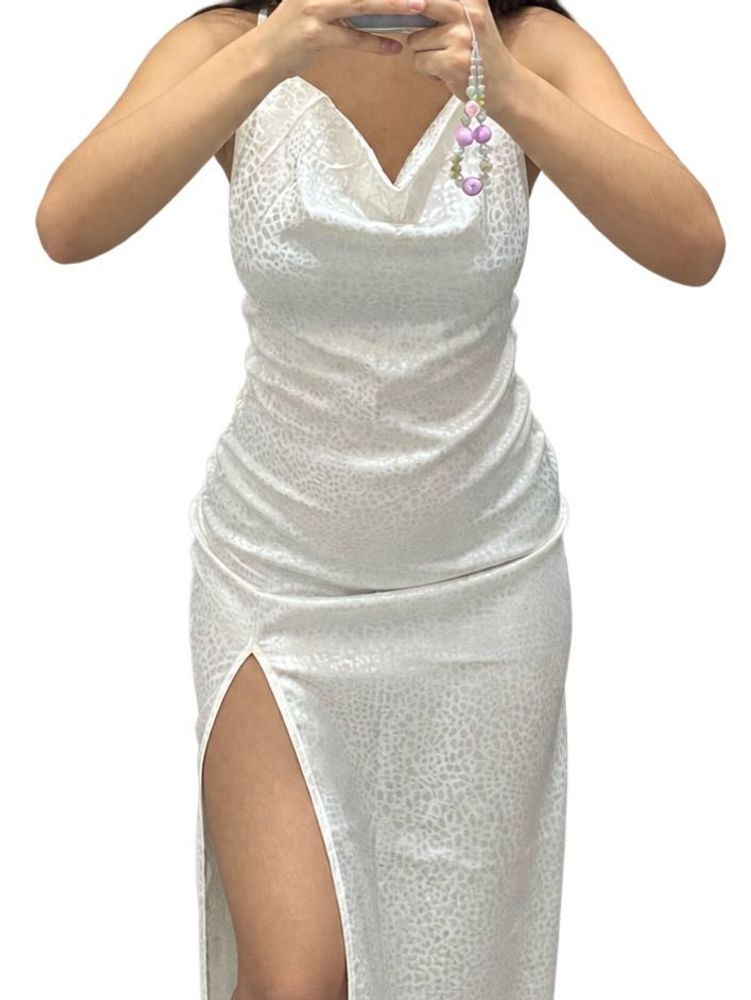 Chic White Cowl Neck Slip Dress