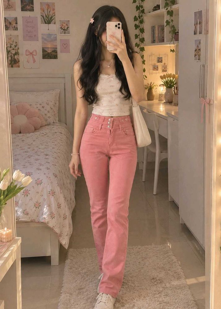 Trendy Pink High-Waisted Jeans