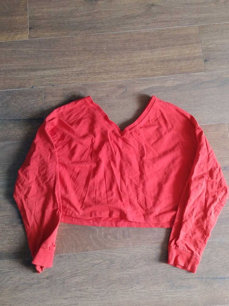 Red Cropped Long Sleeve Top