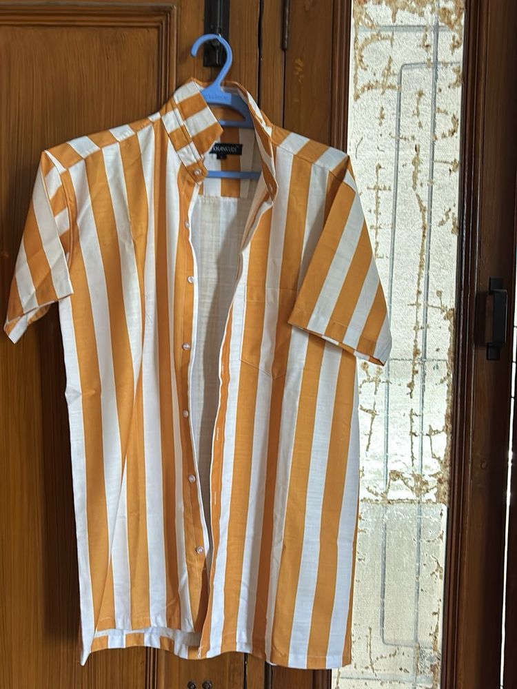 Men's Orange &amp; White Striped Shirt