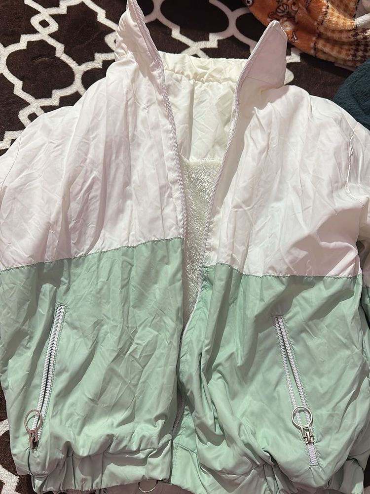 Mint Green &amp; White Bomber Jacket