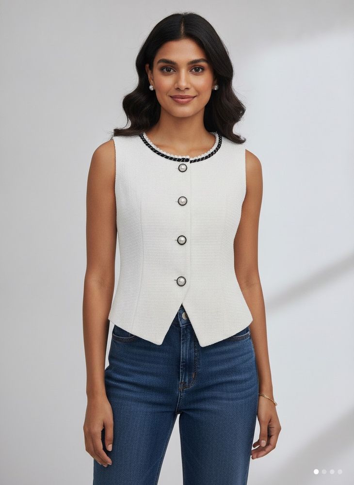 Chic Sleeveless Vest with Pearl Buttons