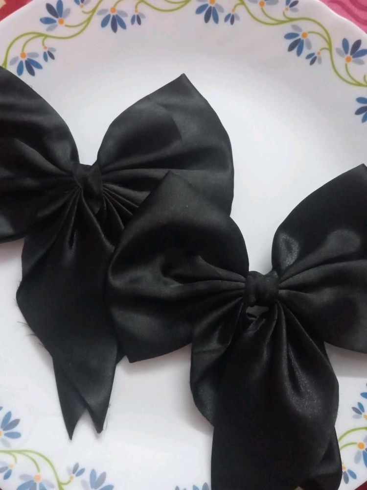 Black Satin Bow Clips