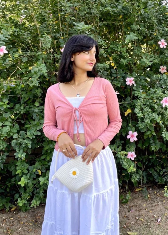 Cute Pink Tie-Front Cardigan