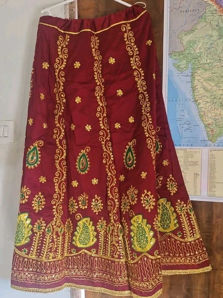 Embroidered Maroon Ethnic Skirt