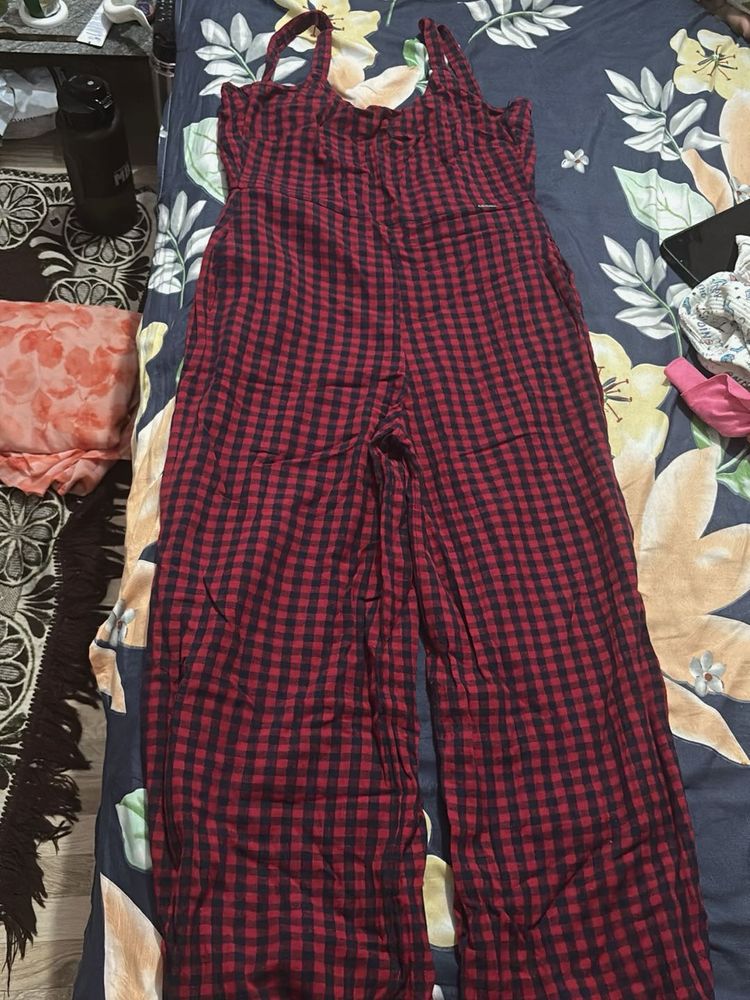 Red &amp; Black Gingham Jumpsuit