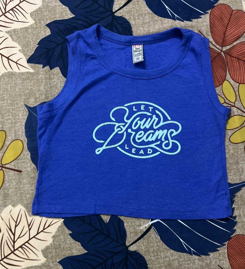 Blue Graphic Crop Tank Top