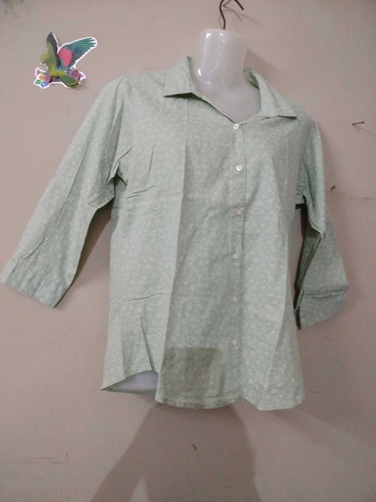 Light Green Printed Button-Up Shirt