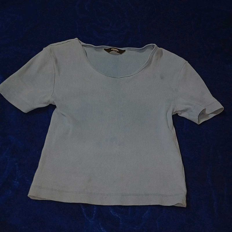 Blue Ribbed U-Neck T-Shirt