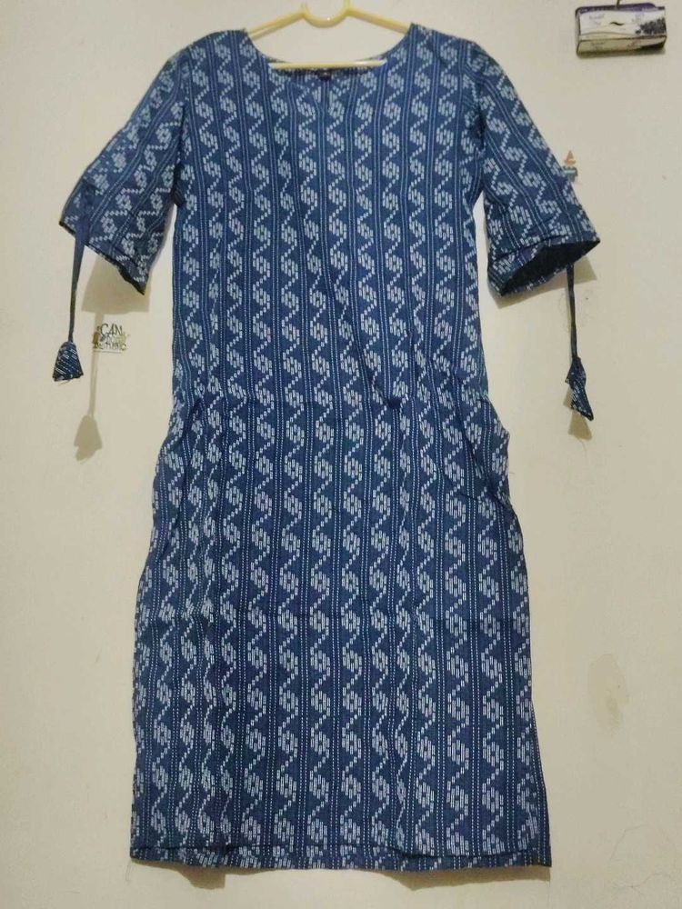 Blue Printed Cotton Kurta