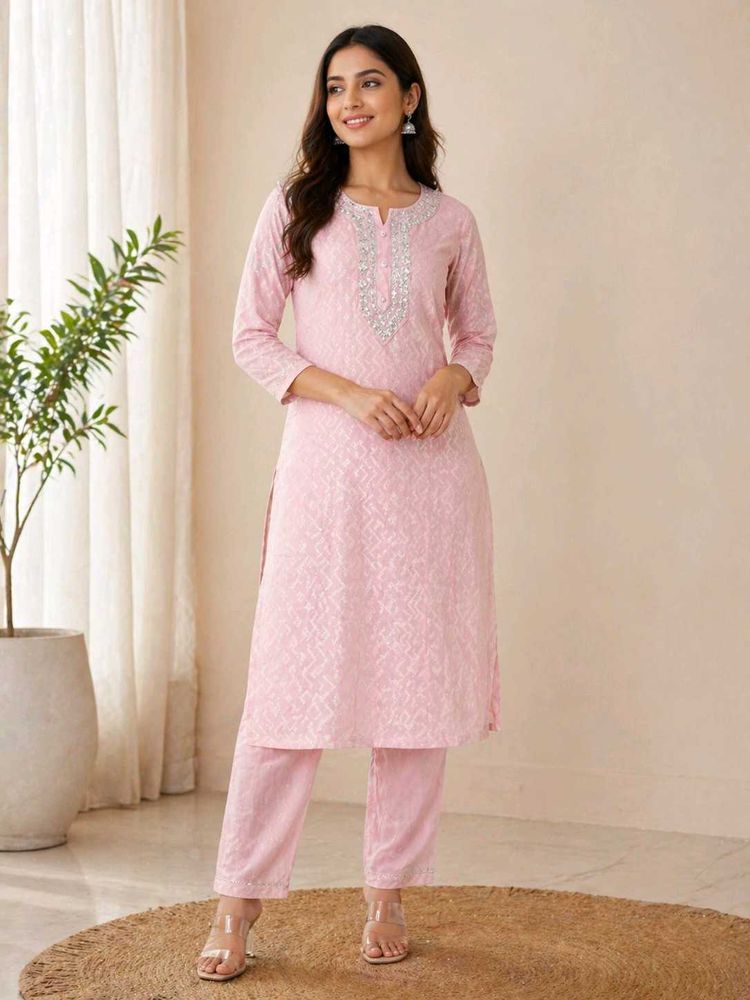 Elegant Pink Embroidered Kurta Set