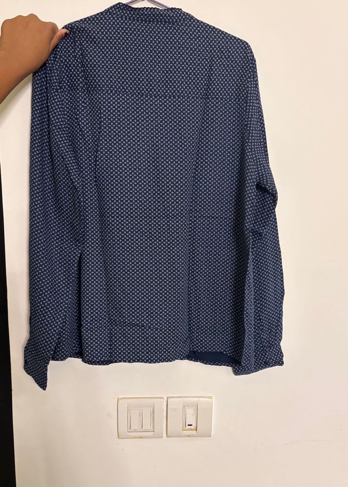 women’s Blue Printed Shirt for office