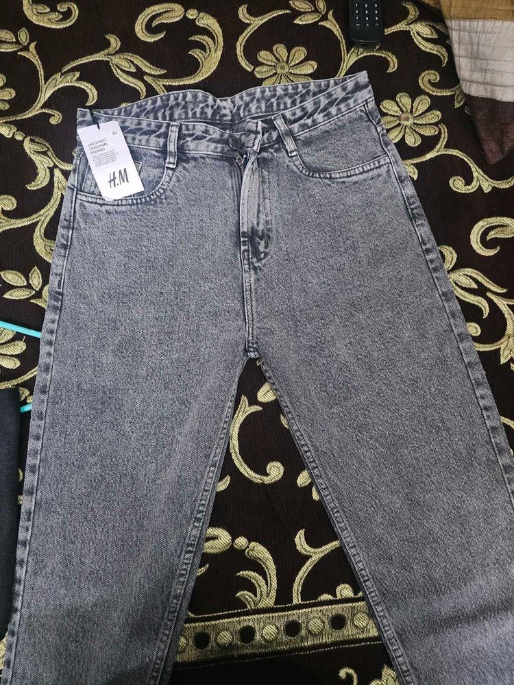 H&amp;M Grey Wash Baggy Jeans