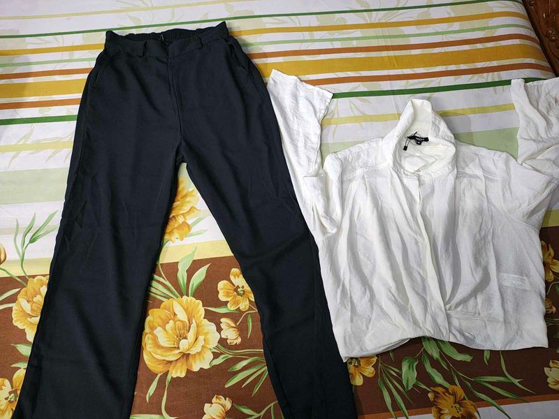 Stylish Black Pants &amp; White Top Set