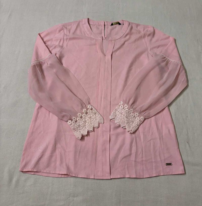Pink Park Avenue Blouse with Lace Sleeves