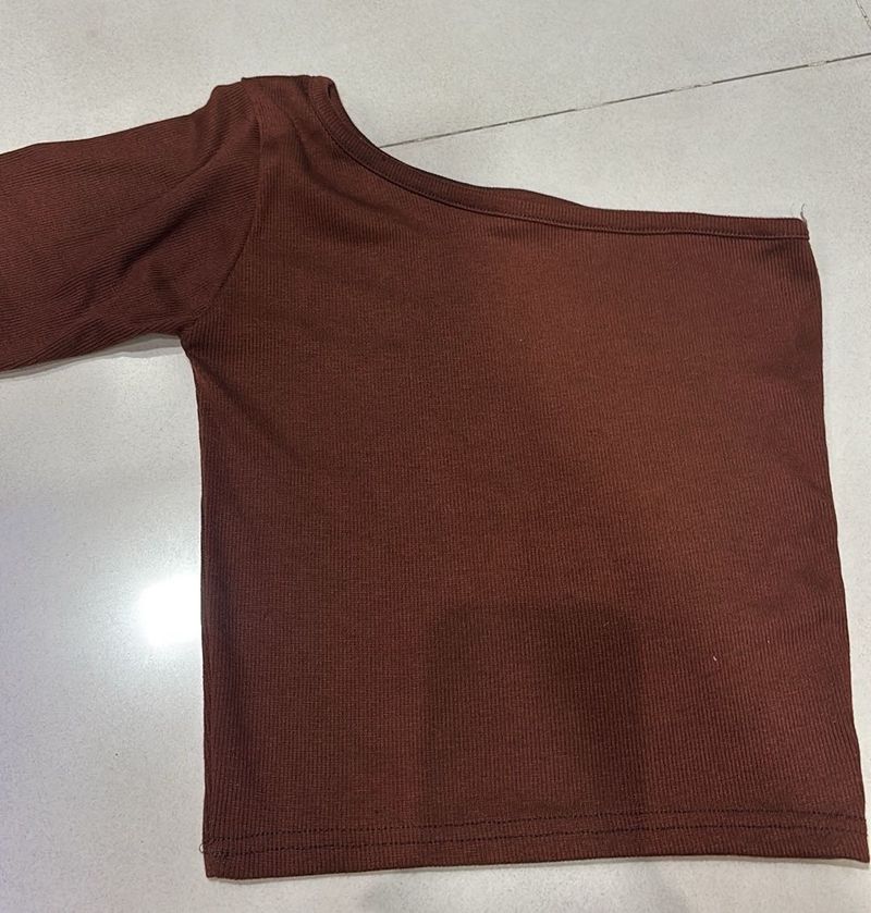 Brown One Shoulder Top